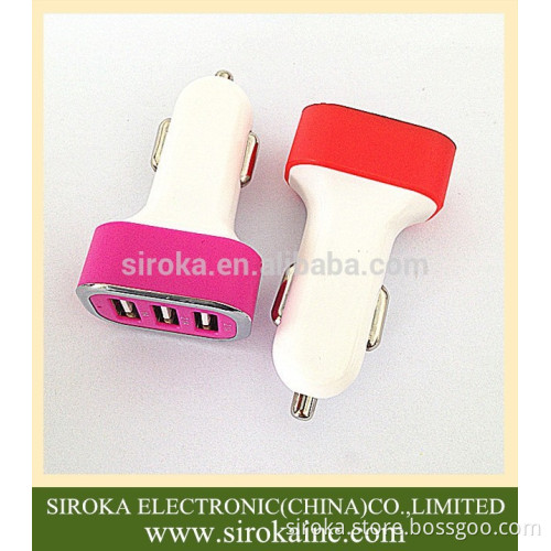 Factory supply Brand New 3 port plug in USB car charger with customized colors for mobile phone